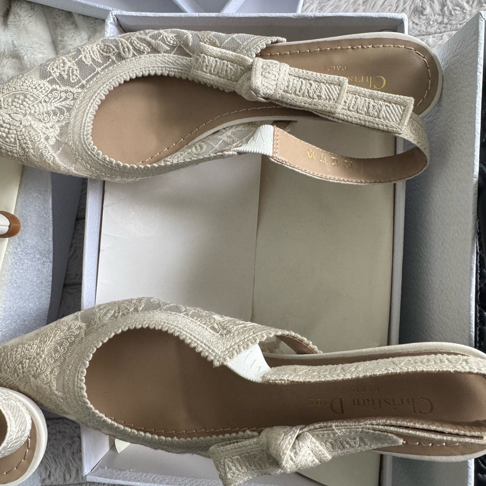 Dior Beige Lace Slingback Heels